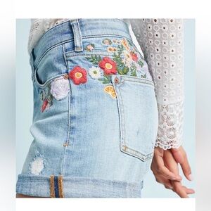 PILCRO Anthropologie Mid-Rise Embroidered Boyfriend Shorts - 32